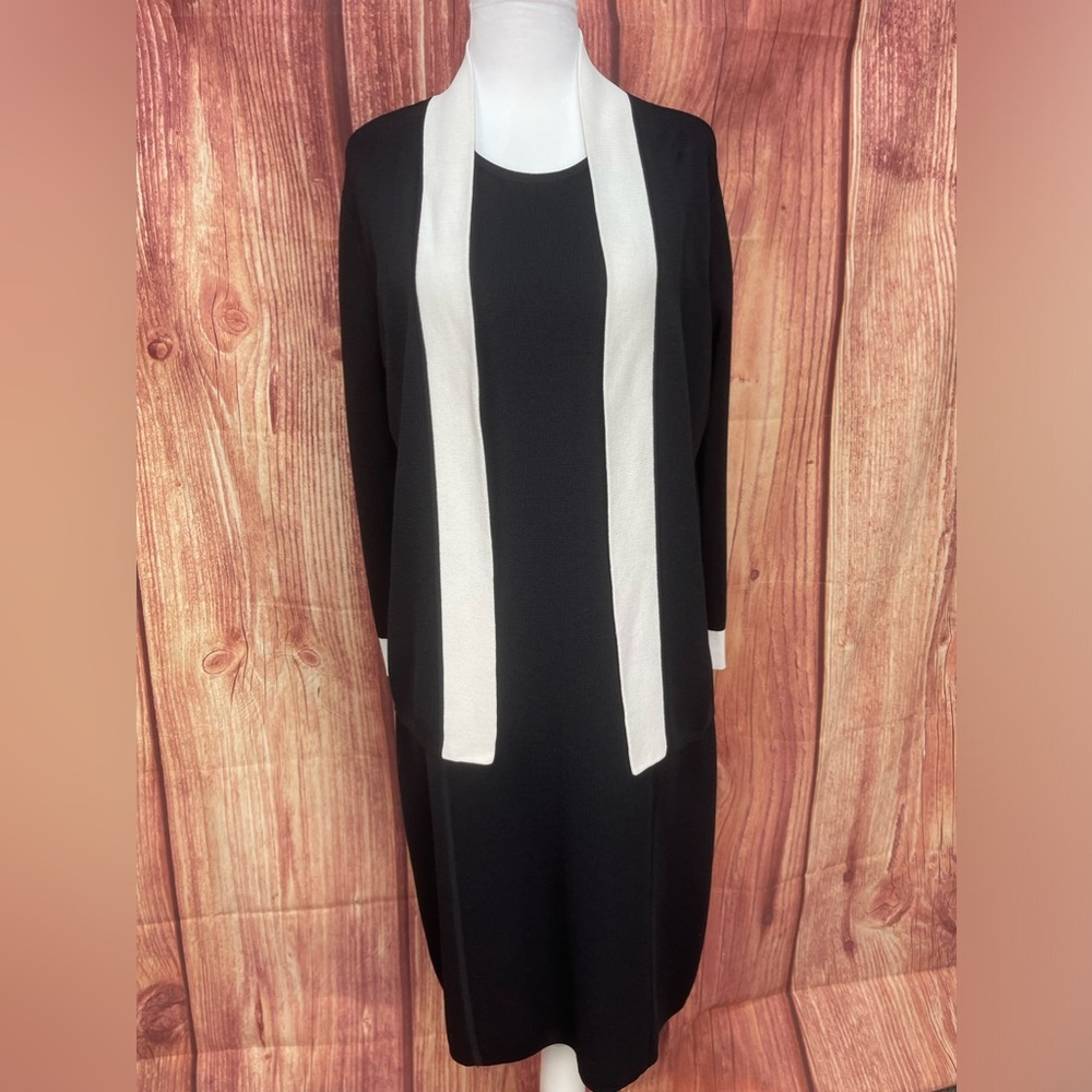 Calvin Klein 2p black white open front cardigan with sleeveless dress stretch M